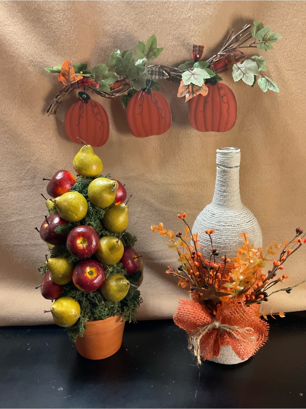 Autumn Harvest Pear & Apple Topiary - Orange & Green Home Holiday Décor.